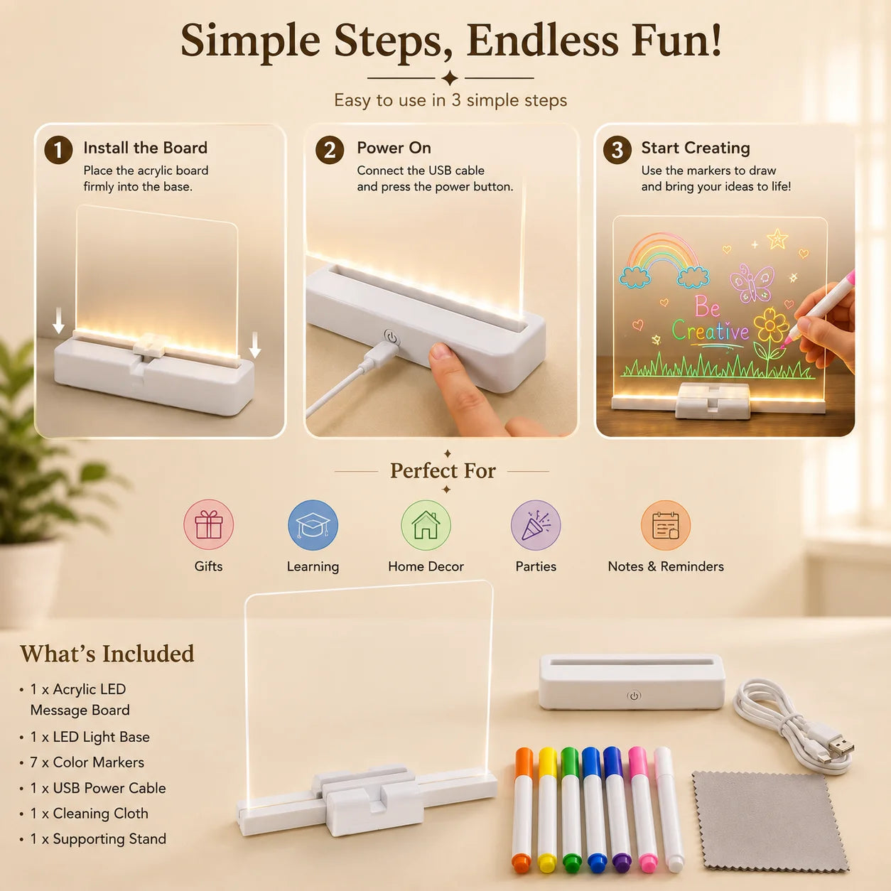 GlowDraw™ Reusable LED Drawing Board for Kids